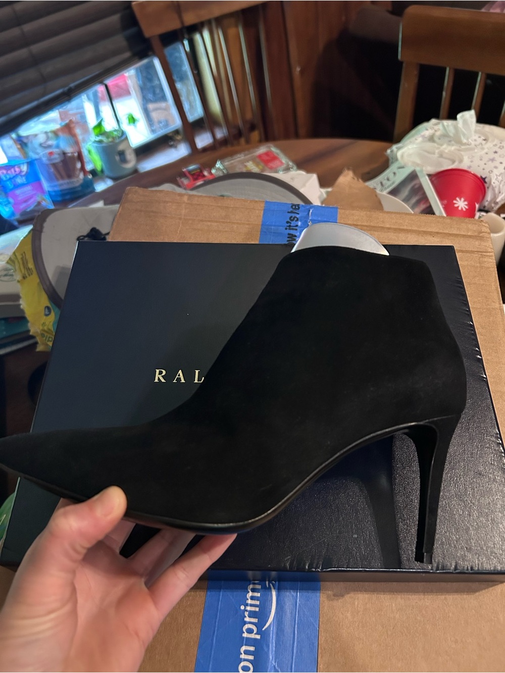 Ralph Lauren Black Suede Pointed Ankle Booties with Stiletto Heel